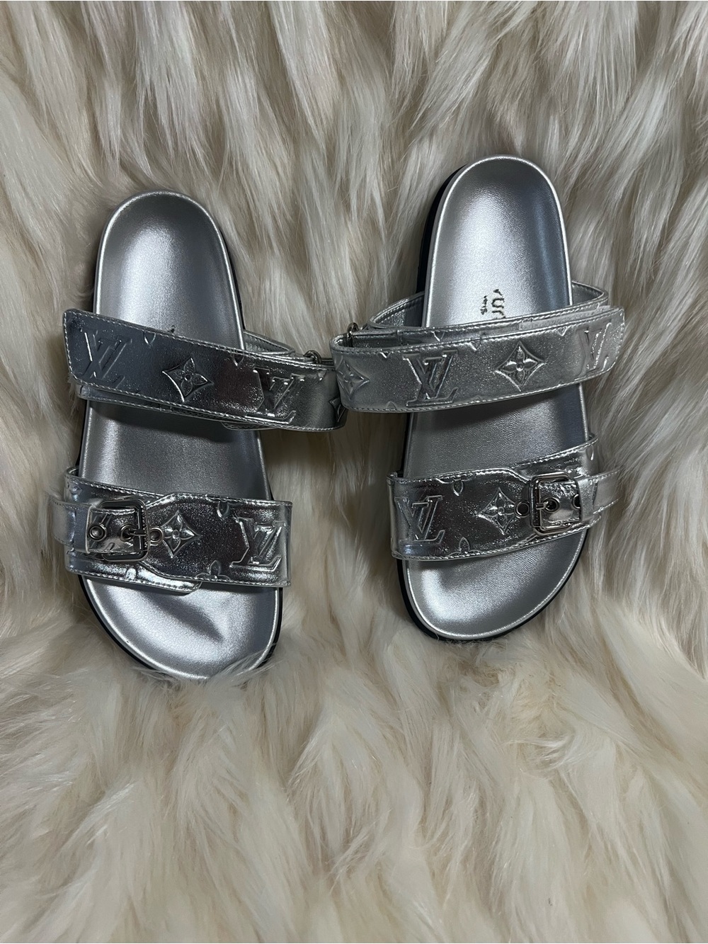 Bom Dia Mule Slides Resort Wear - Platinum Silver | Size 38